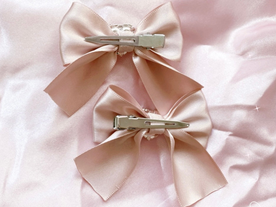 Ribbon Barrettes in Pale Rose